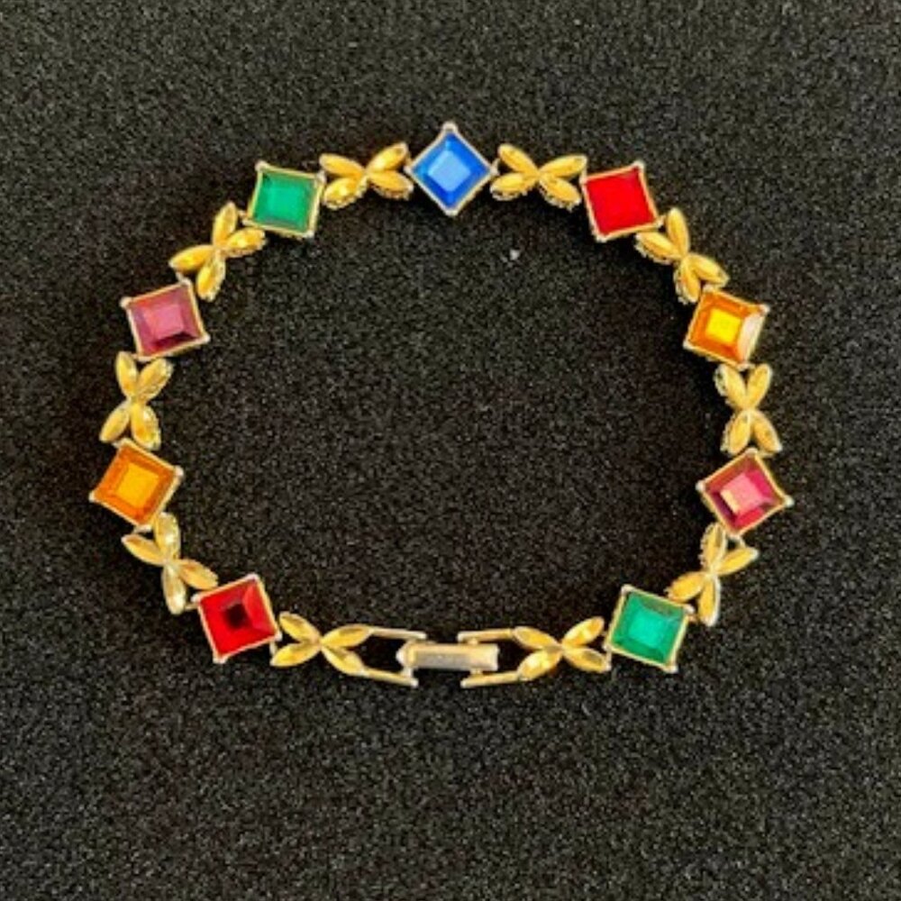 VINTAGE | multi-colored faux gemstone gold-tone 8" bracelet